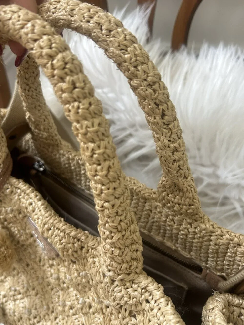 Prada Pom Pom Raffia Convertible Tote with Original Strap - Picture 12 of 16